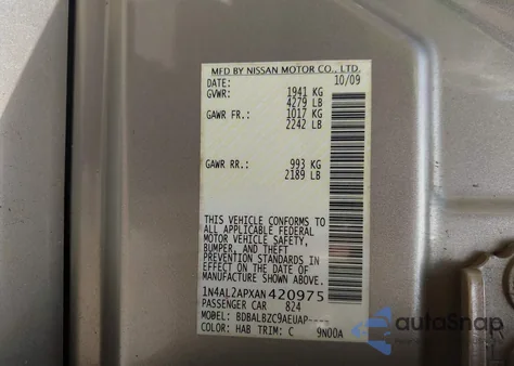 2010 Nissan Altima 2.5 S from USA, damaged, VIN 1N4AL2APXAN420975